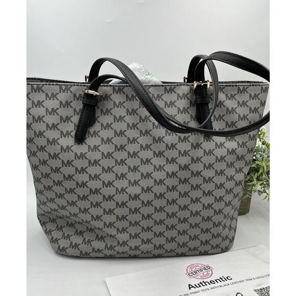 Authenticated Michael kors Gray Black Signature Logo Leather Trim Tech Tote Bag - Picture 8 of 16